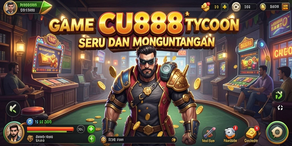Screenshot gameplay CU888 menunjukkan aktivitas membangun bisnis yang dinamis.