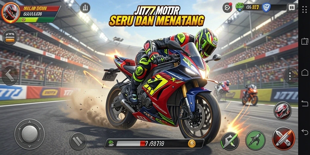 Screenshot JT777 menampilkan aksi seru dalam balapan motor.