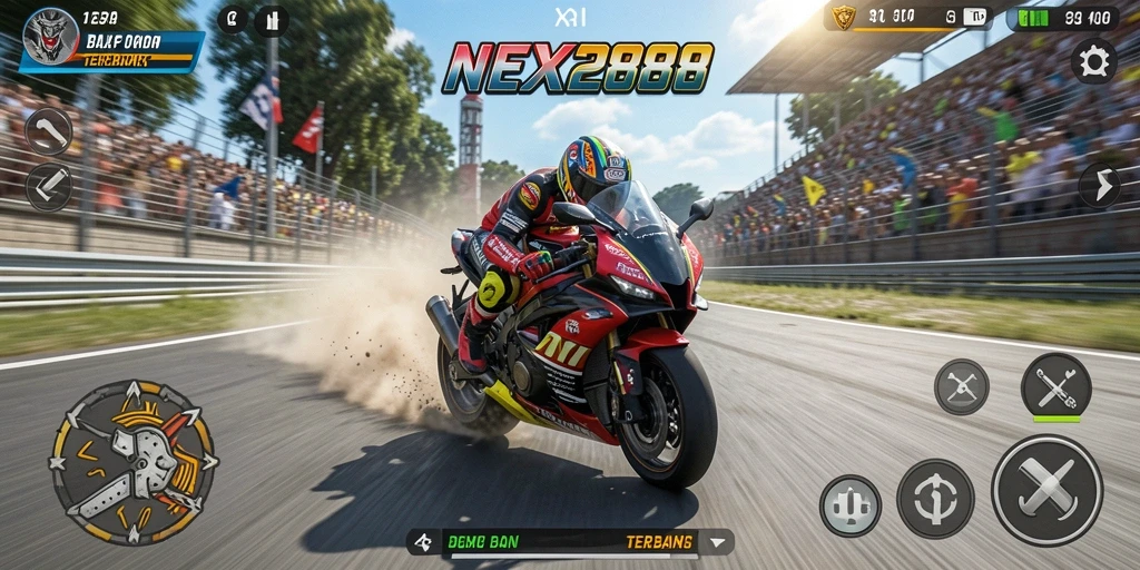 Screenshot gameplay NEX288 yang menampilkan keseruan balapan motor.