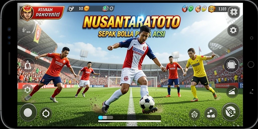 Tampilan gameplay NUSANTARATOTO dengan aksi sepak bola seru.