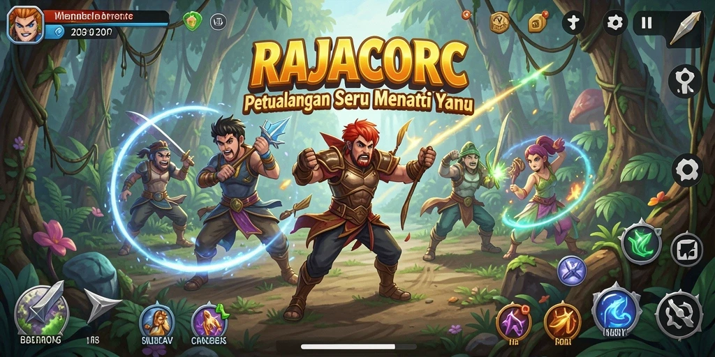 Tangkapan layar menunjukkan aksi seru dalam game petualangan RAJACORC.