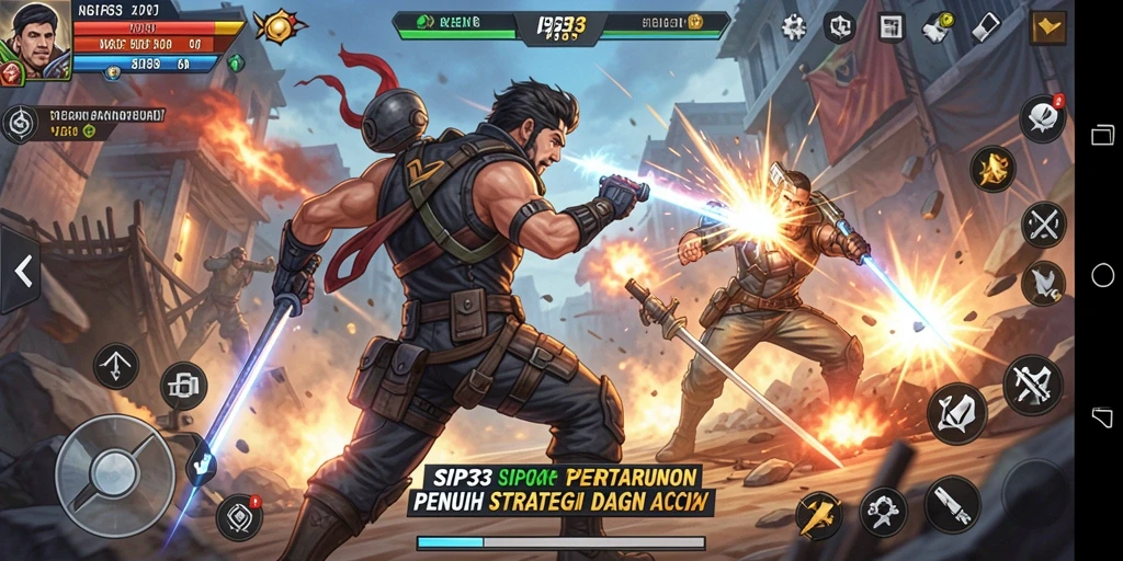 Tampilan aksi epik dalam gameplay SIP33 dengan pertarungan mendebarkan.