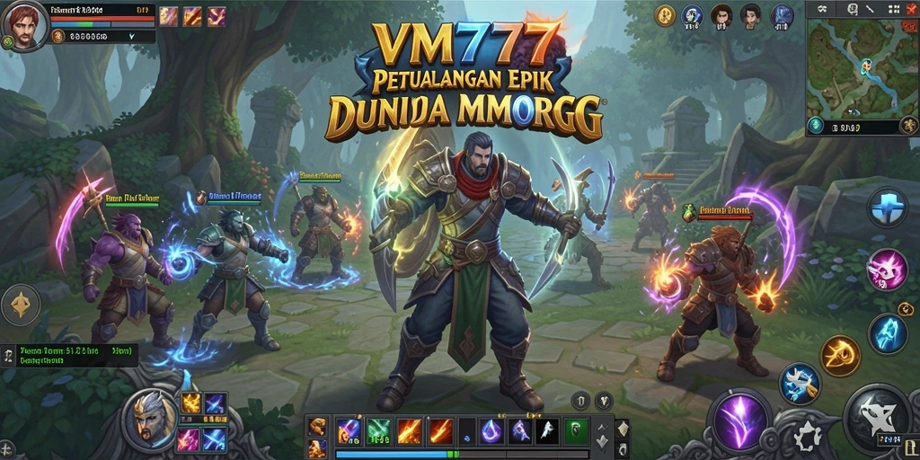 Screenshot gameplay VM777 yang menampilkan pertempuran epik dalam MMORPG.